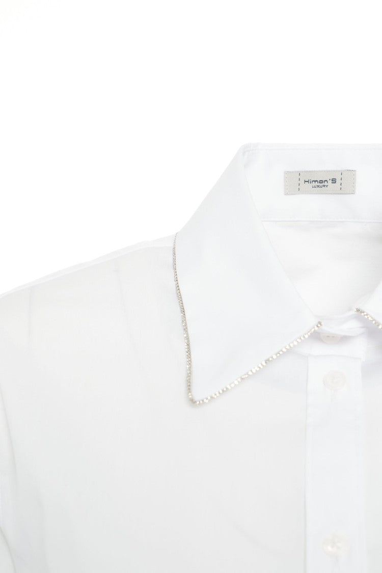 Himon's Crystal-Embellished Classic White Blouse