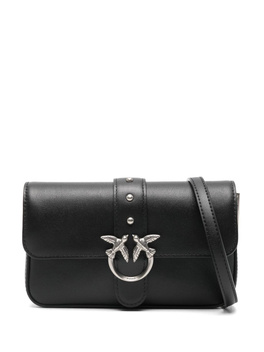 Pinko Black Studded Leather Shoulder Bag