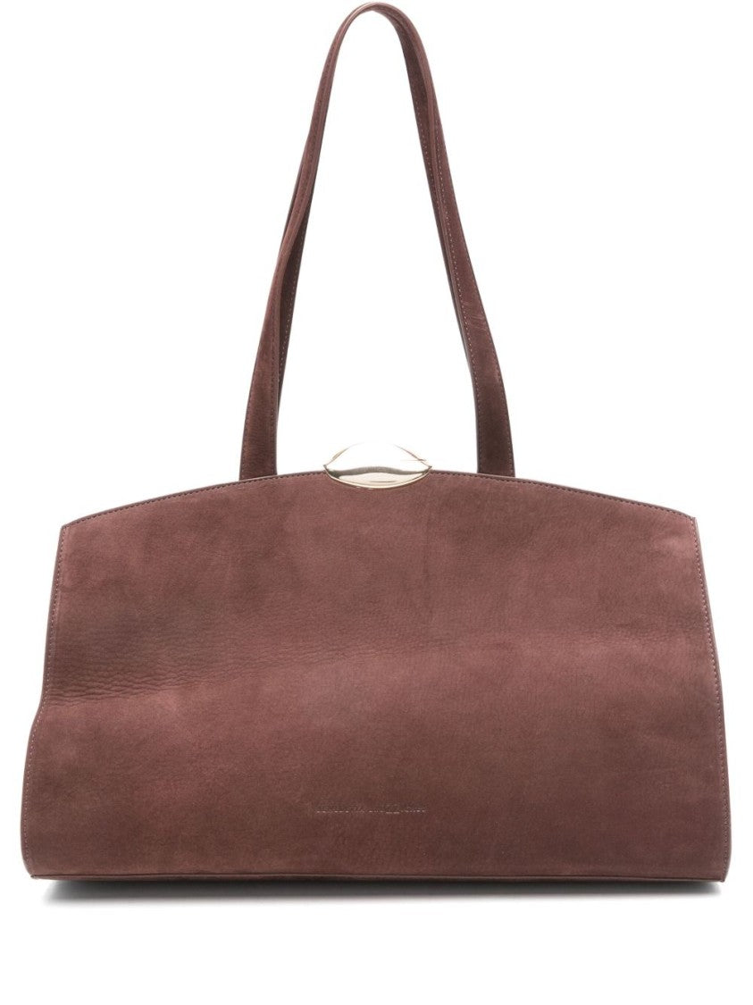 Benedetta Bruzziches Bordeaux Suede Shoulder Bag With Metallic Clasp