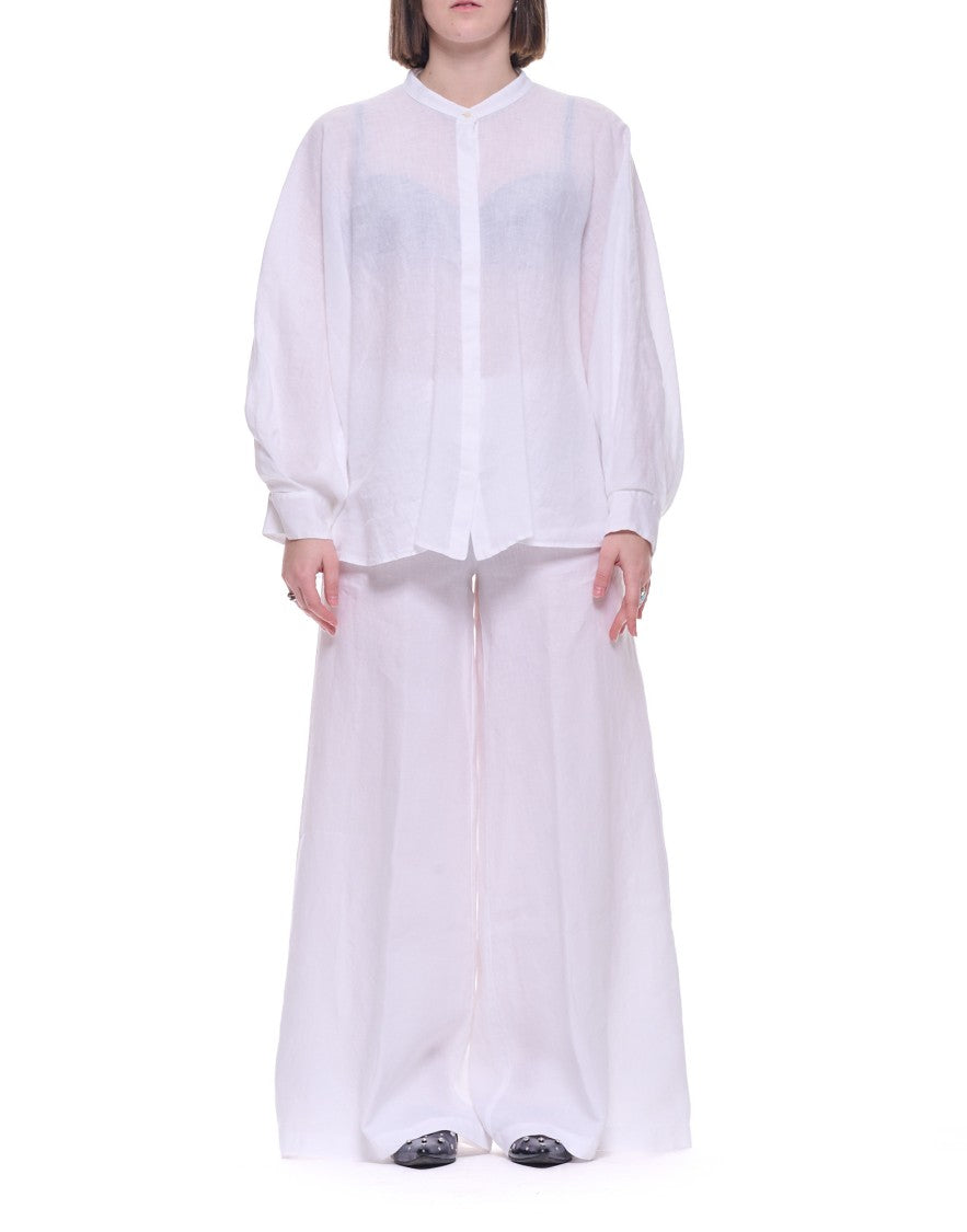 Hira White Batwing Sleeve Linen Button Shirt