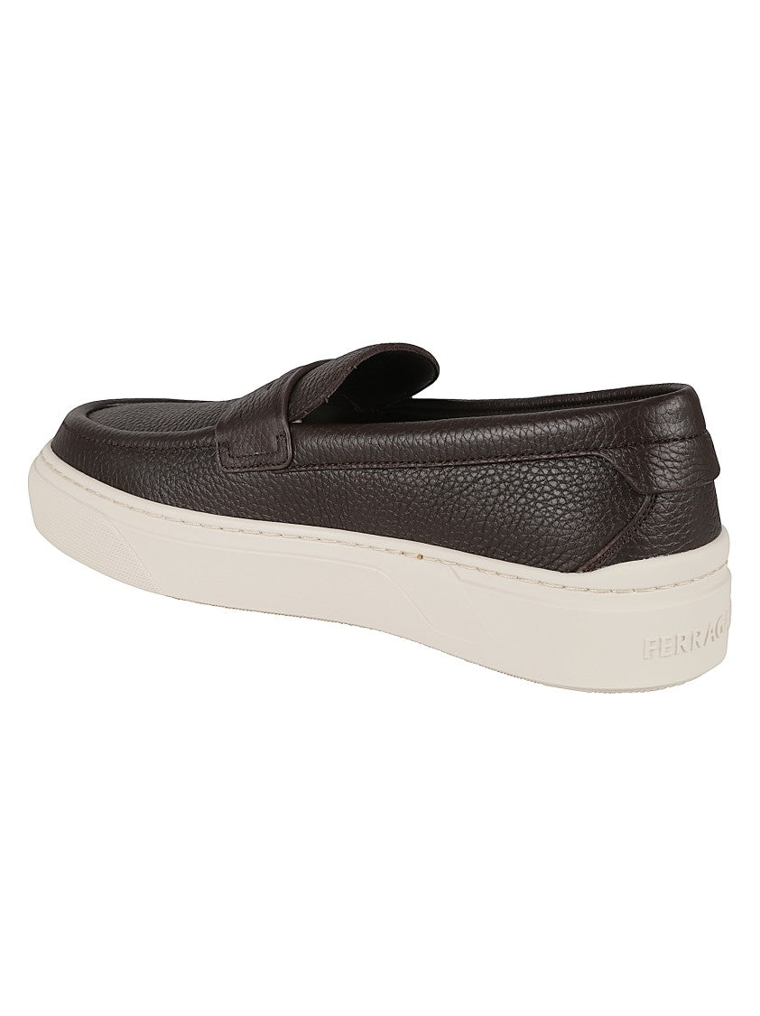 Ferragamo Textured Leather Penny Loafers With Contrasting Rubber Sole