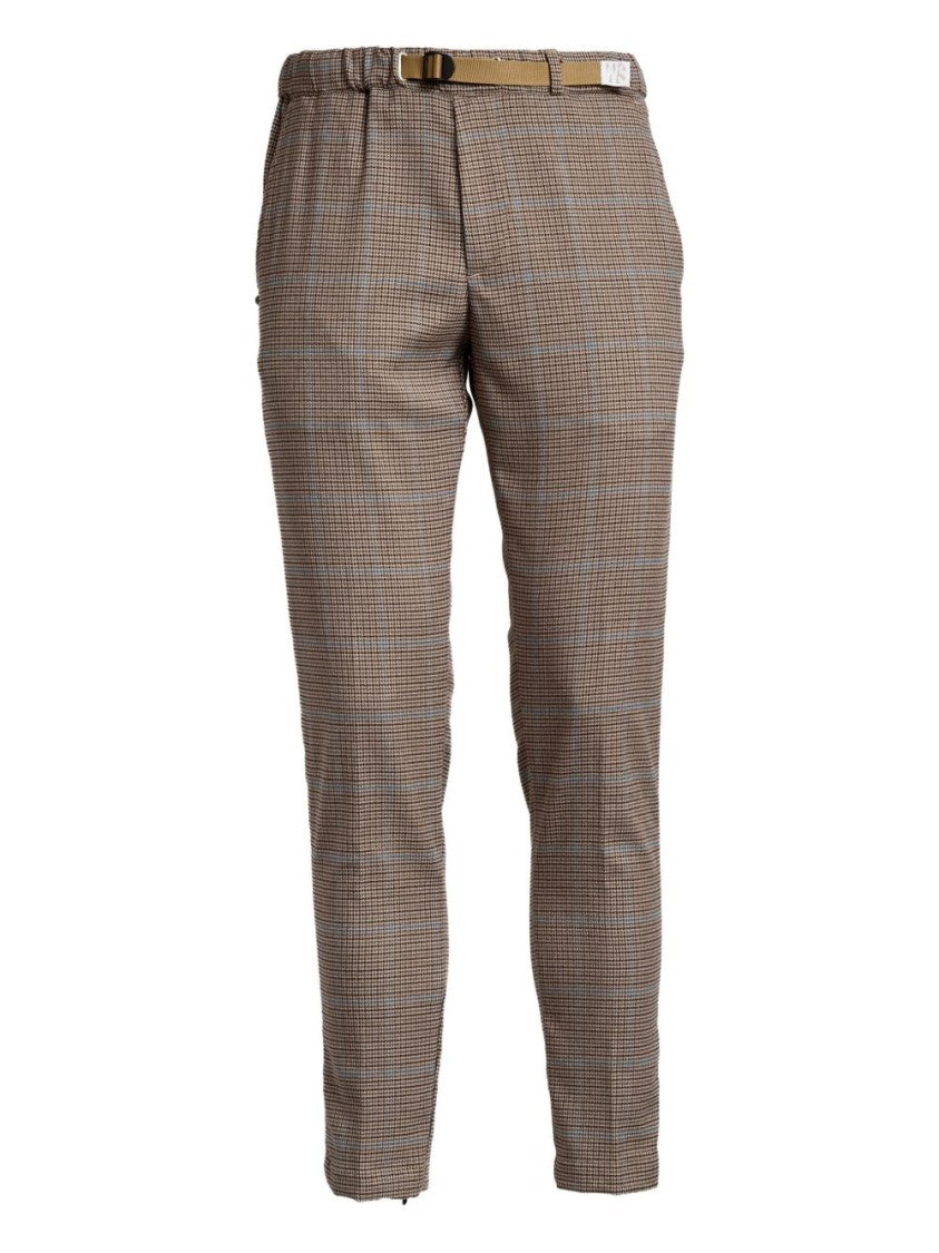 White Sand Checkered Brown Trousers With Tailored Fit