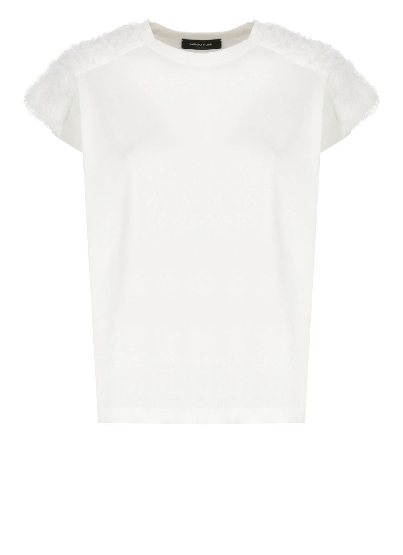 Fabiana Filippi White T-Shirt With Tulle Details