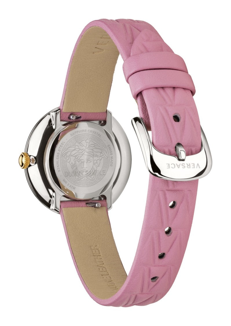 Versace 28 Mm Quartz V-Virtus Mini Watch With Pink Dial And Strap