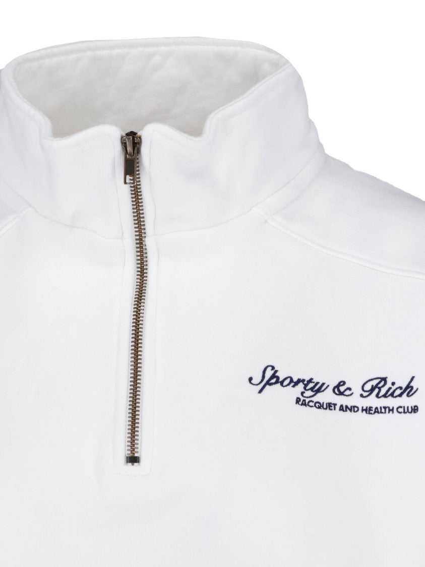 Sporty And Rich Cropped Sweater With High Collar And Embroidered Logo