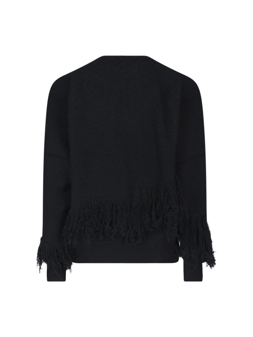 Y-3 Black 3 Stripes Fringed Wool Sweater