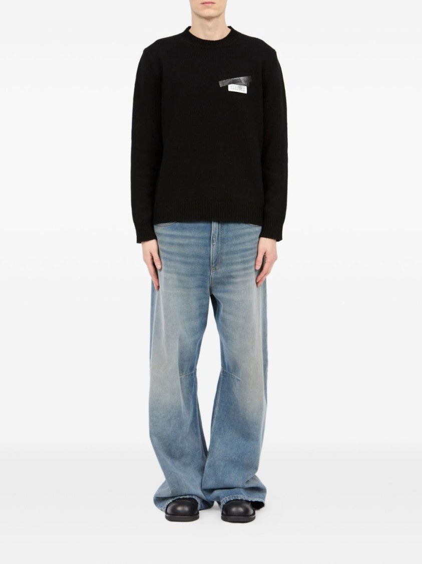 Mm6 By Maison Margiela Black Wool Blend Sweater With Graphic Detail