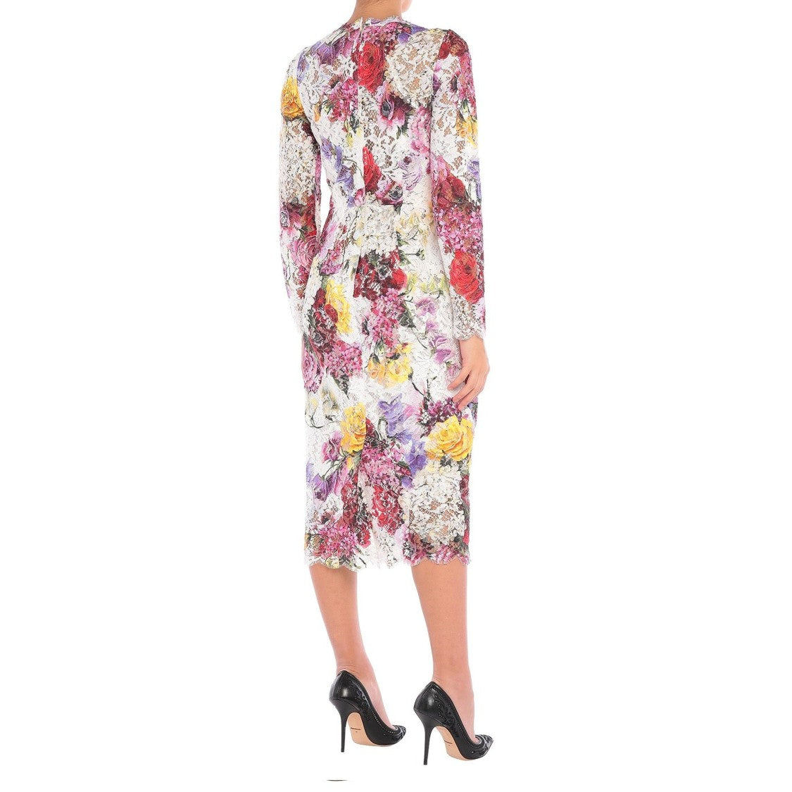 Dolce & Gabbana Intricate Floral Lace Midi Dress With Scalloped Edges