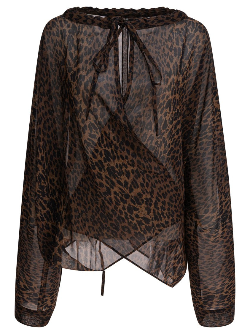 Balenciaga Sheer Silk Blouse With Leopard Print