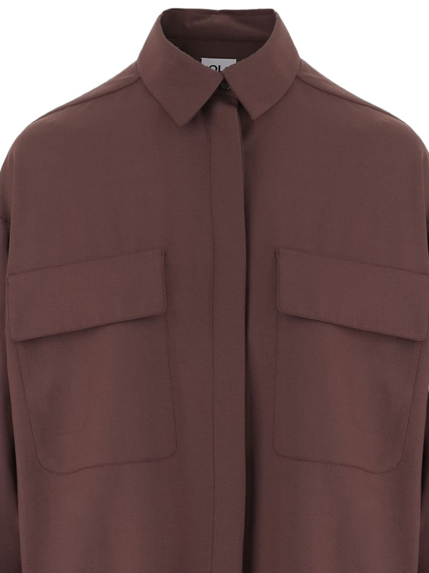 Ql2 Burgundy Stretch Wool-Blend Shirt With Concealed Button Closure