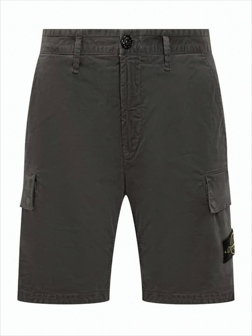 Stone Island Tailored Grey Shorts With Cargo Pockets And Signature Logo