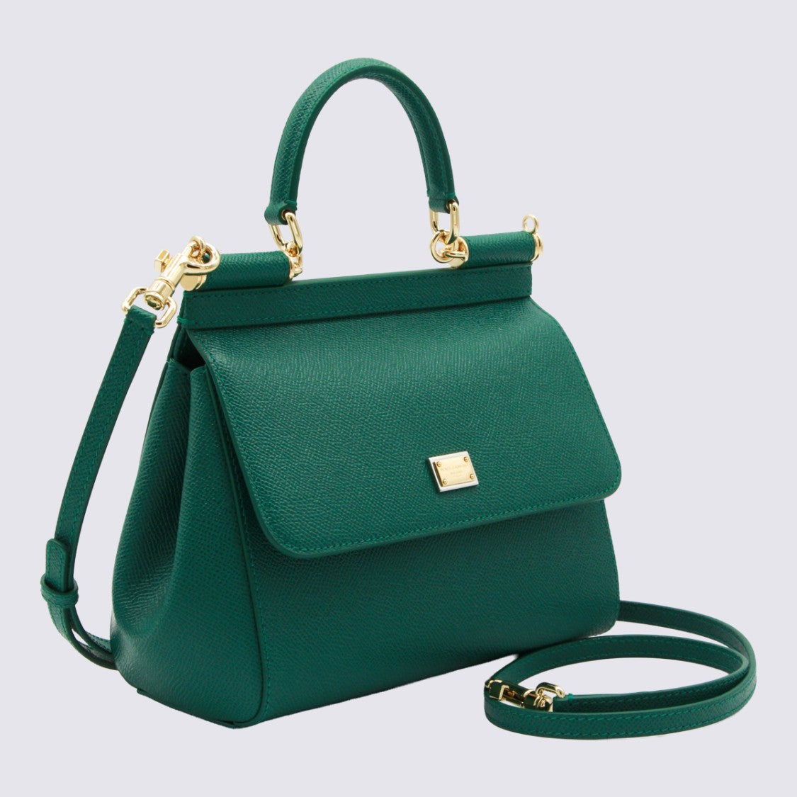 Dolce & Gabbana Textured Handbag With Trapezoidal Silhouette And Gold-Tone Accents