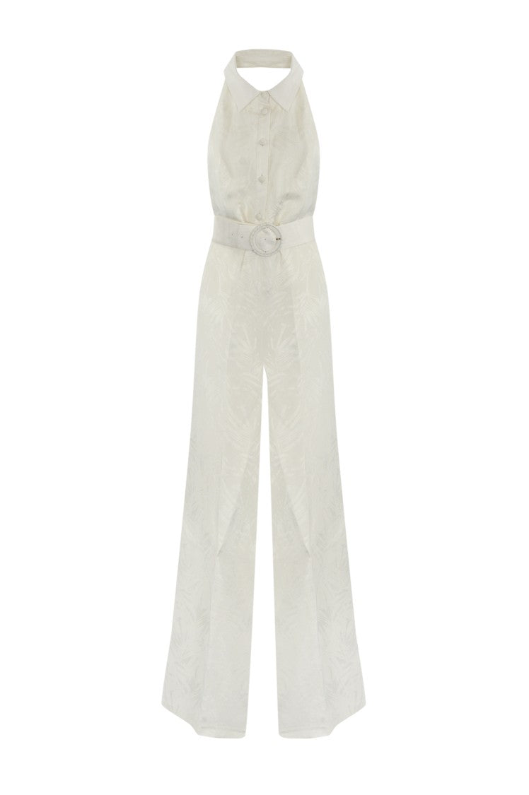 Twin-Set Sleeveless White Jumpsuit With Halter Neckline