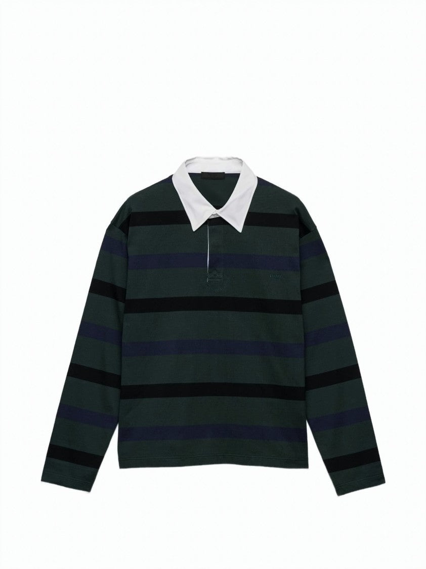 Prada Striped Cotton Poplin Polo Shirt