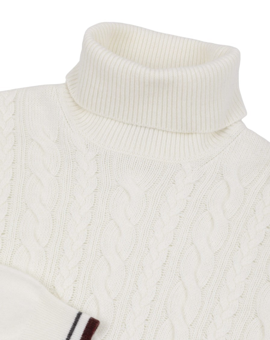 Colmar Cable Knit Pullover Turtleneck Contrasting Stripes