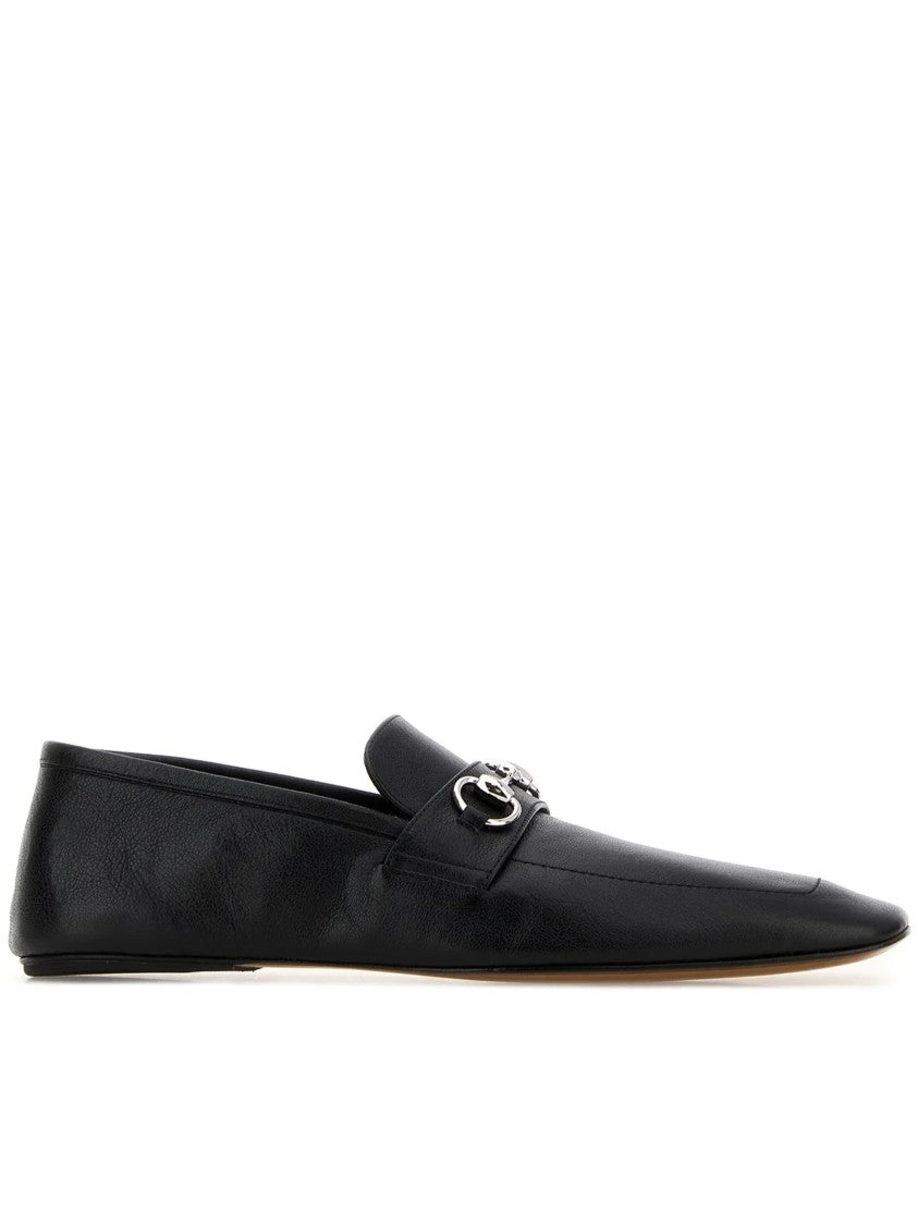 Gucci Black Leather Pointed Toe Horsebit Moccasins