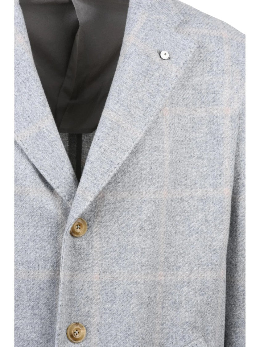 L.B.M. 1911 Tailored Grey Coat With Classic Notch Lapel And Check Pattern