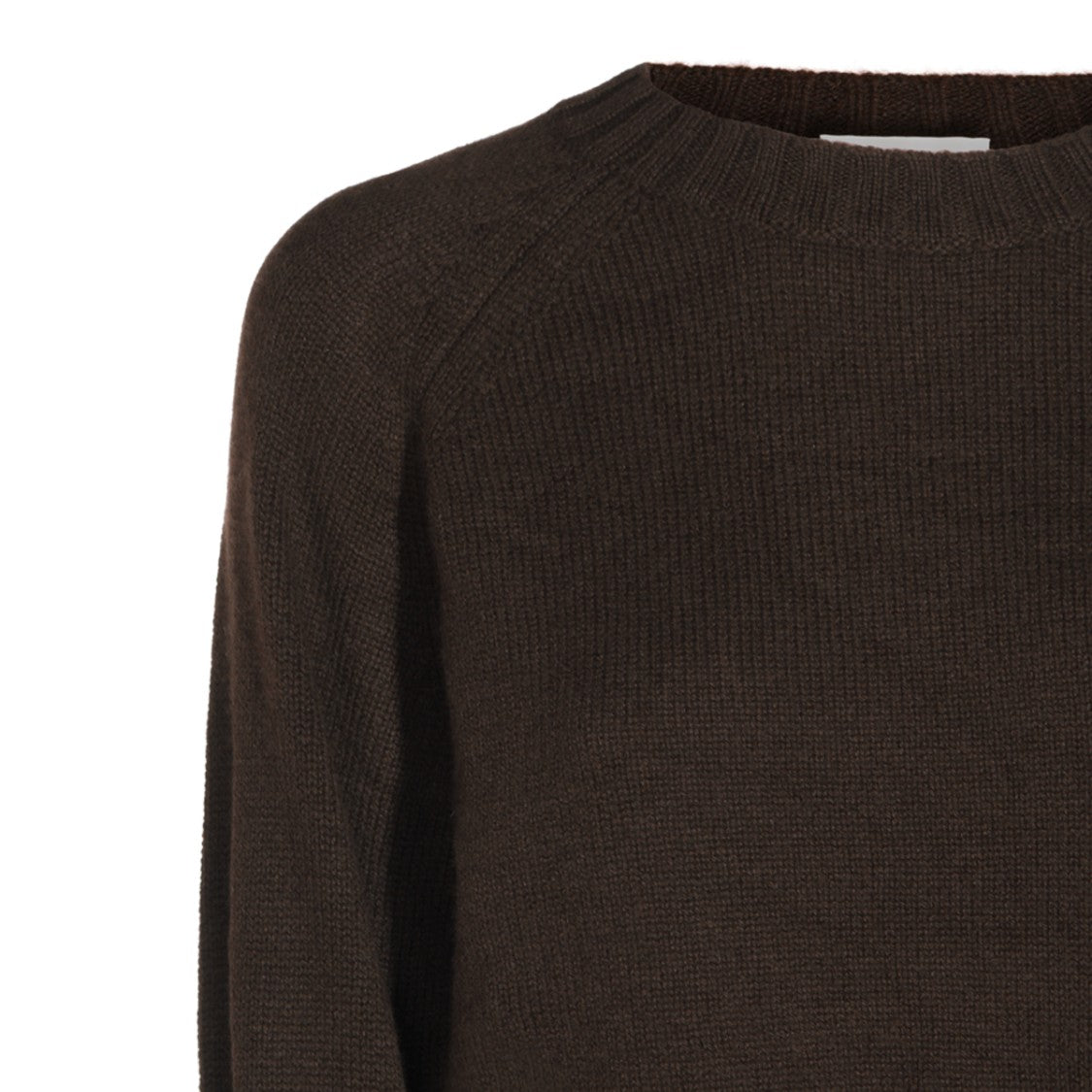 Allude Brown Cropped Ribbed Crew Neck Knit Sweater