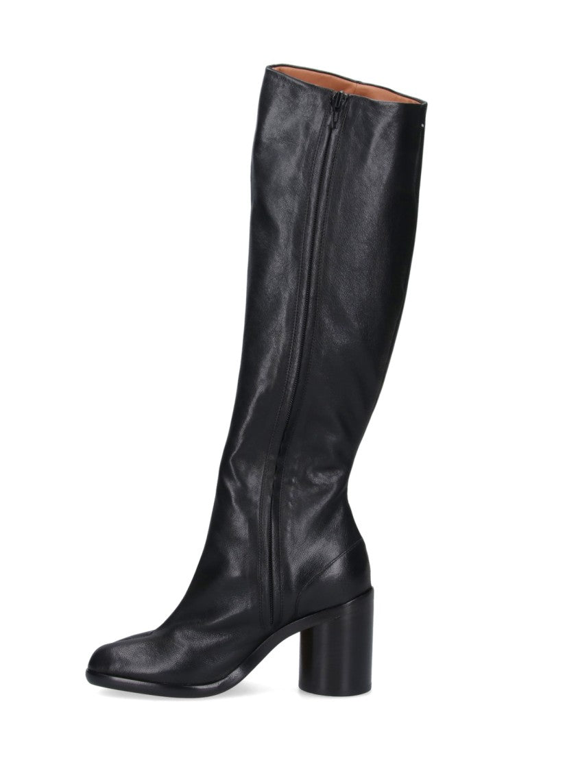 Maison Margiela Knee-High Split-Toe Black Leather Boots