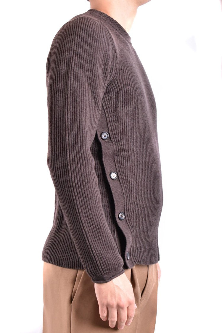 Moschino Brown Knitwear With Ribbed Texture And Side Button Detailing