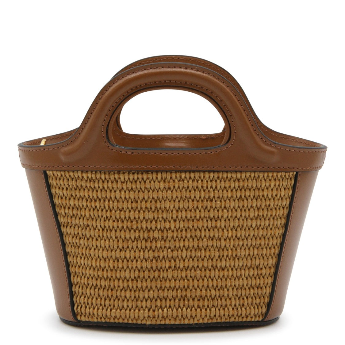 Marni Brown Tropicalia Mini Top Handle Bag With Woven Texture