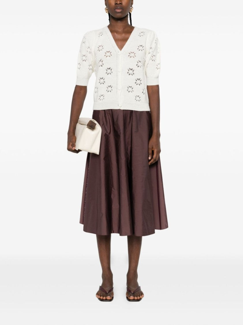 Twin-Set Short Puff Sleeve White Knit Sweater