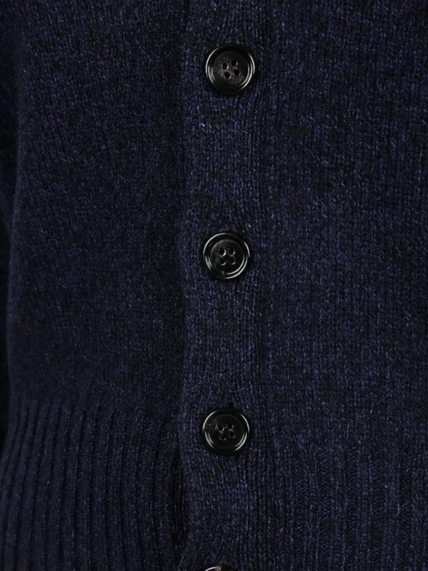 Ami Paris Deep V-Neck Cashmere Blend Cardigan With Ribbed Detailing