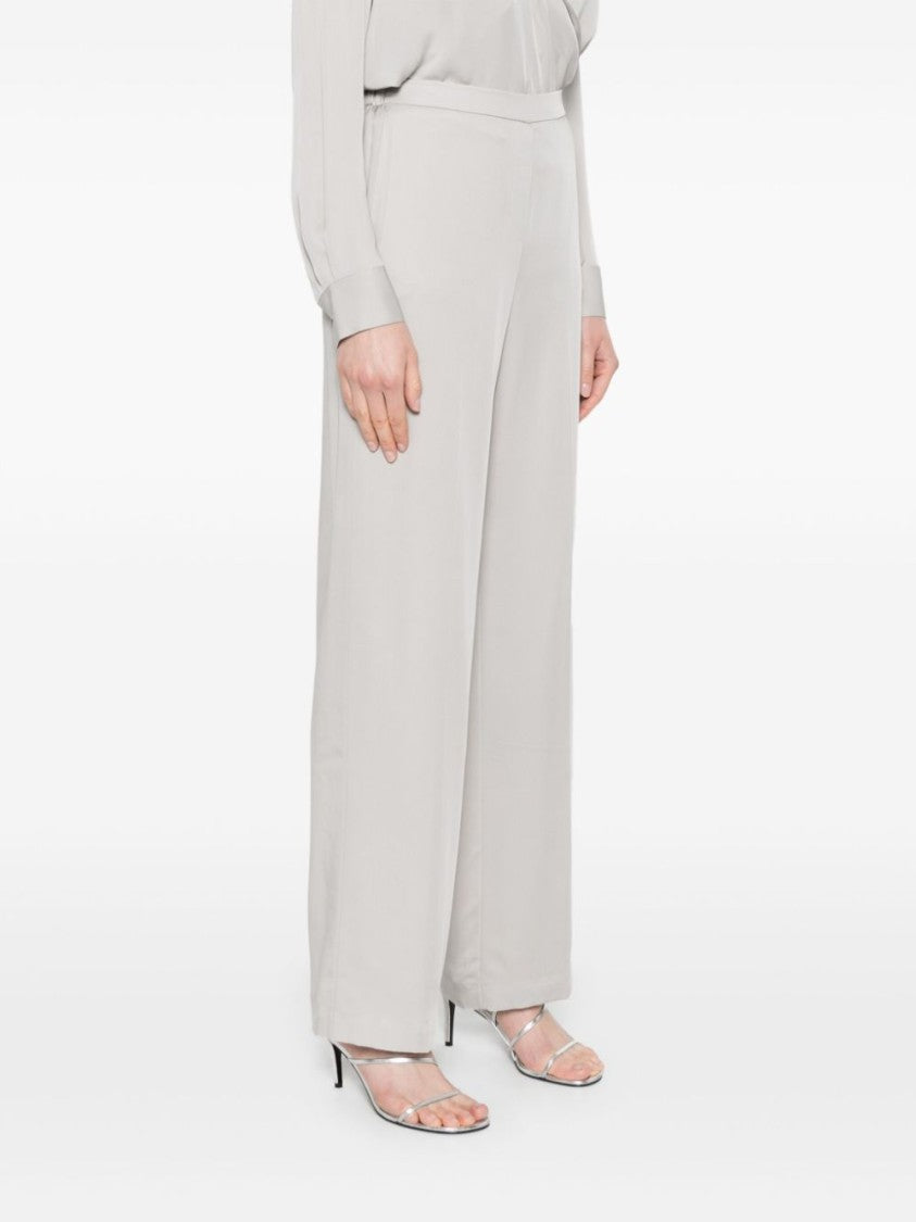 Theory Wide-Leg Trousers In Light Grey Silk