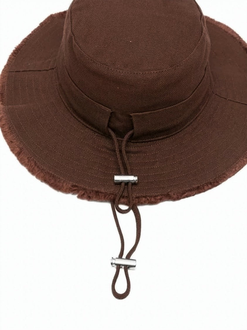 Jacquemus Brown Bucket Hat With Frayed Brim