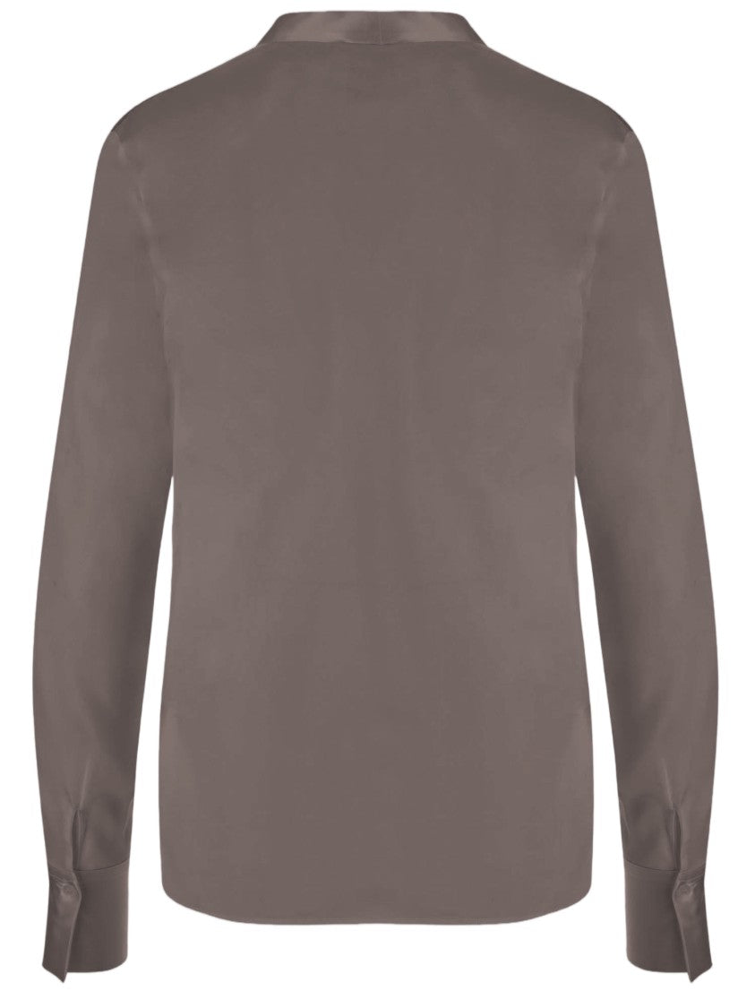 F.It Stretch Silk V-Neck Shirt With Flowing Silhouette And Buttoned Cuffs