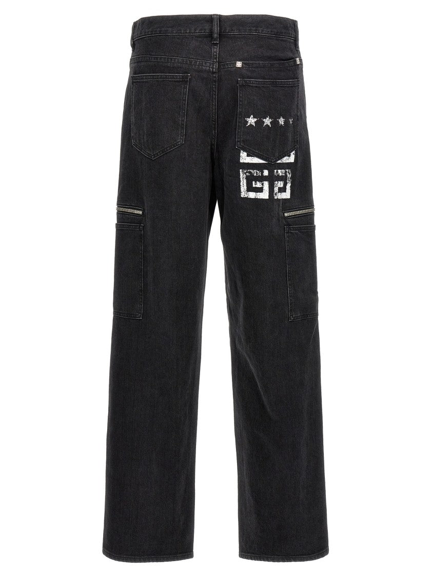 Givenchy Black Denim Cargo Jeans With 4G Print