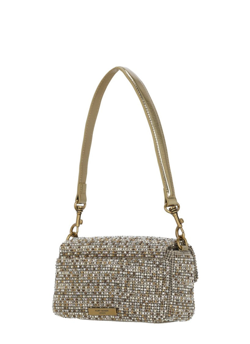 Kurt Geiger Beige Textured Rhinestone Accents Mini Shoulder Bag
