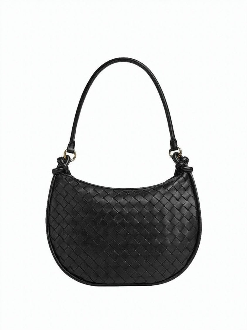 Bottega Veneta Medium Crescent-Shaped Woven Leather Handbag With Gold Hardware