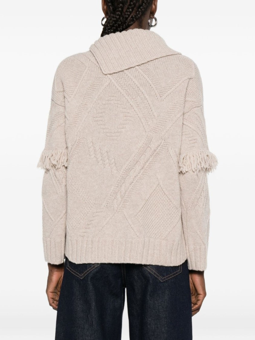 Max Mara Textured Knit Top With Asymmetrical Collar
