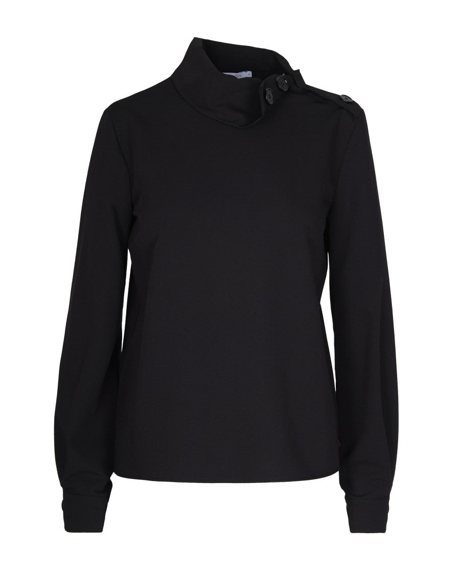 Patrizia Pepe Structured High-Neck Top With Textured Fabric And Decorative Button Detail