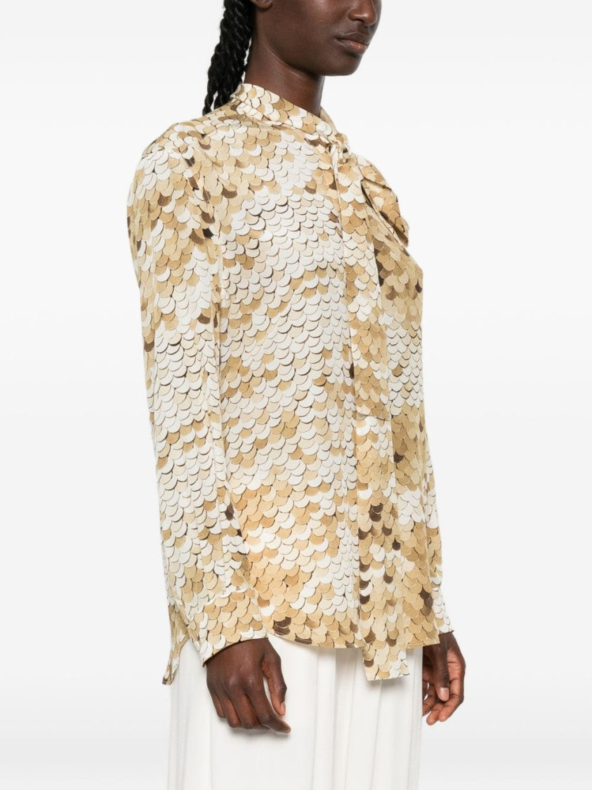 Moschino Silk And Nylon Scalloped Patterned Top With Tie Detail