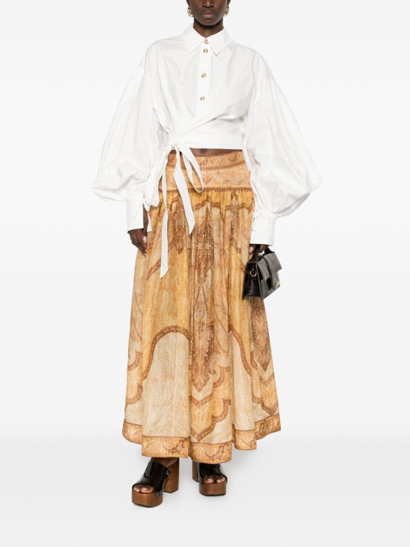 Zimmermann Ivory Cropped Button-Down Shirt With Wrap-Around Tie