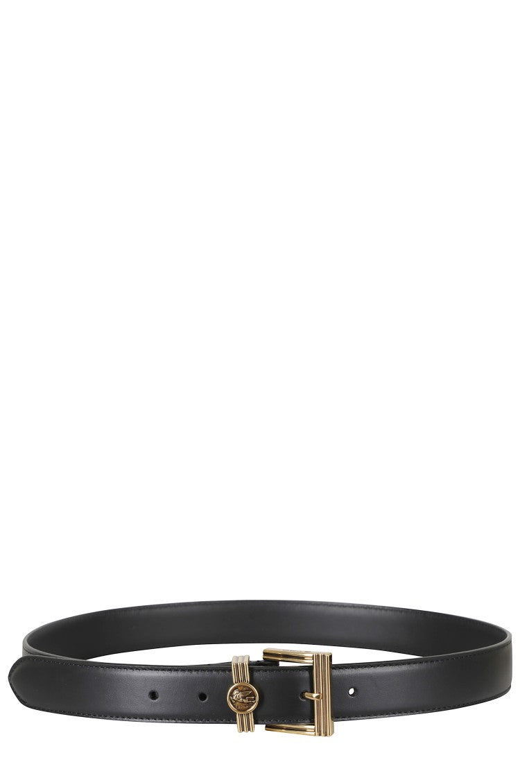 Etro Black Coin Logo Leather Belt