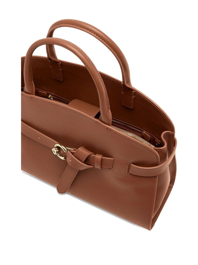 Coccinelle Structured Brown Leather Handbag With Belt Buckle Detail