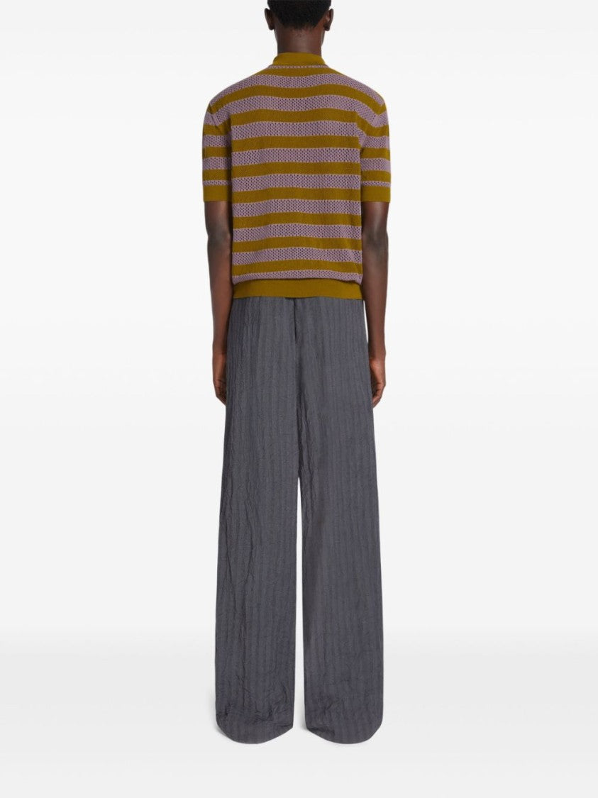 Dries Van Noten Olive Green Ribbed Polo Collar Sweater