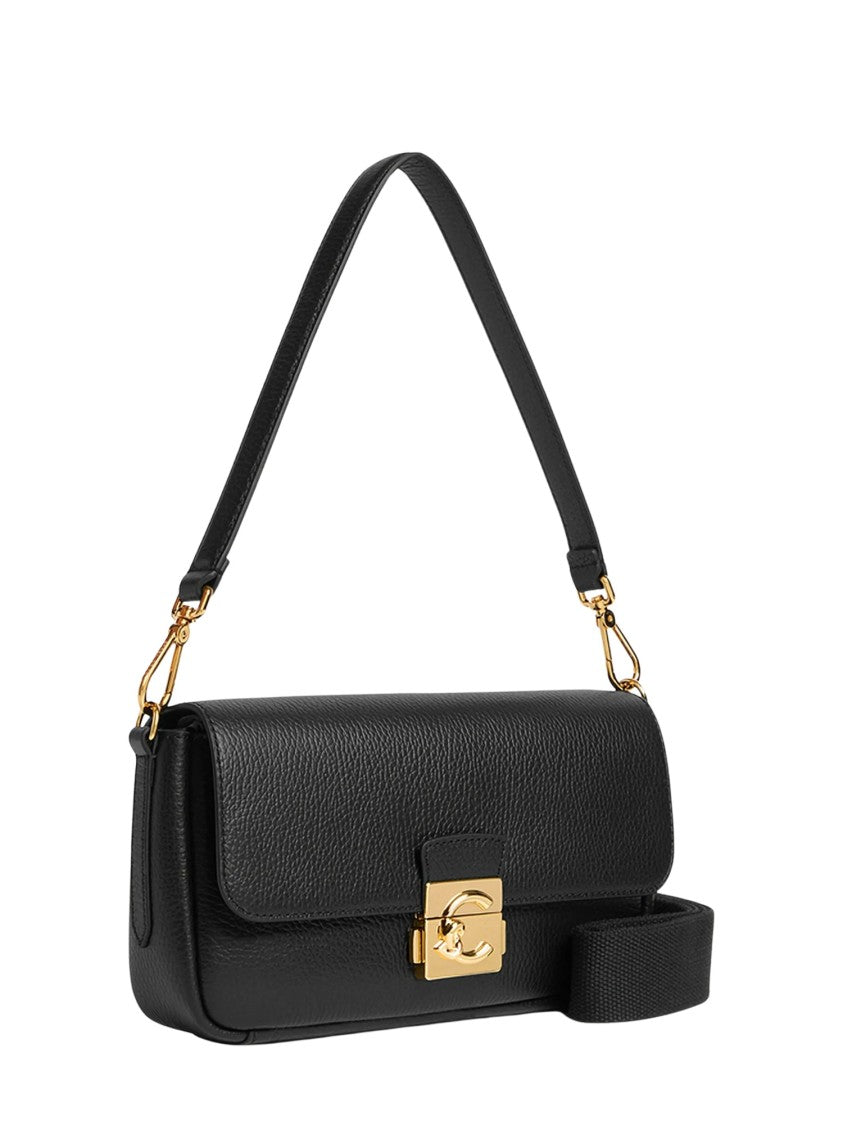 Coccinelle Pebbled Leather Medium C-Me Lock Logo Shoulder Bag