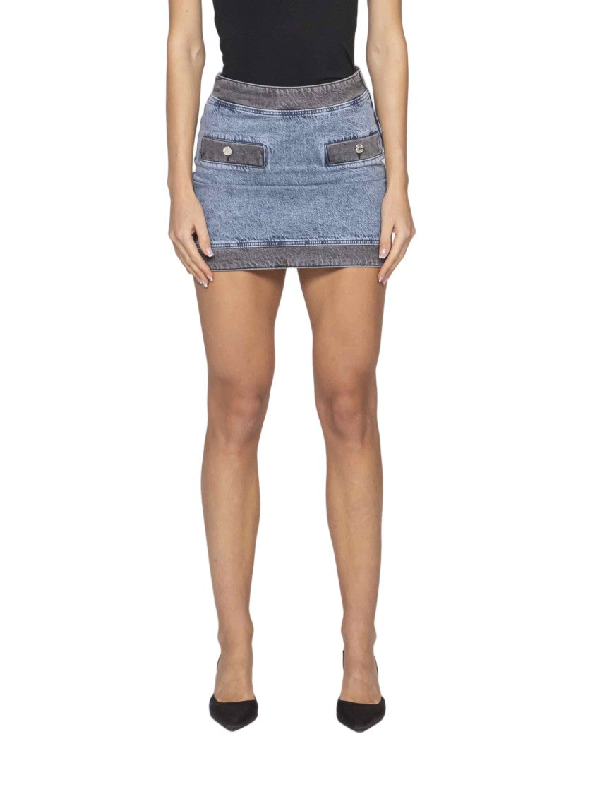 Moschino Faded Denim Flap Pocket Mini Skirt