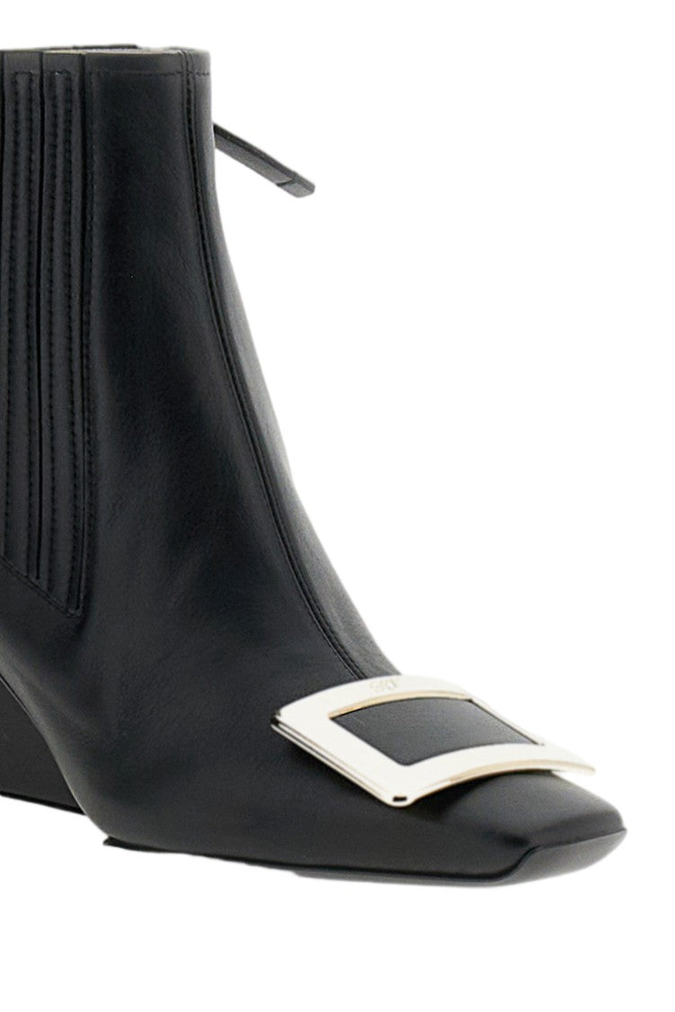 Roger Vivier Black Pointed-Toe Square-Buckle Ankle Boots
