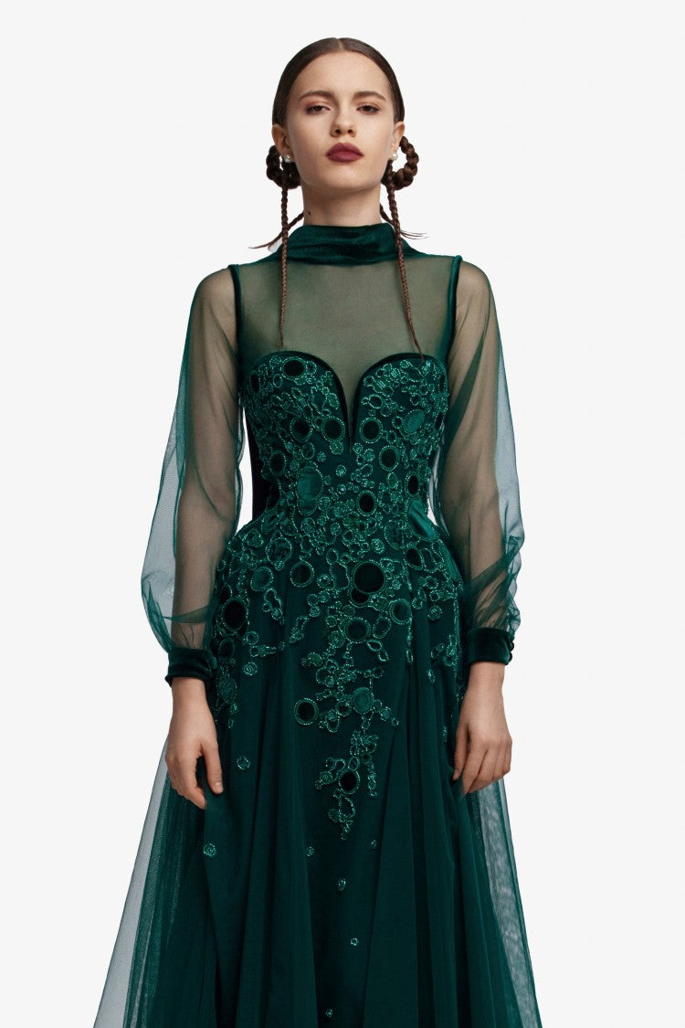 Saiid Kobeisy Embroidered Tulle Dress