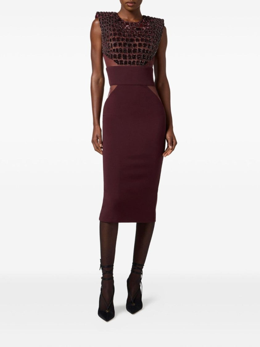 Elisabetta Franchi Fitted Midi Dress With Glossy Embellishments