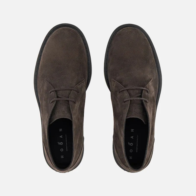 Hogan Dark Suede Minimalist Rounded-Toe Ankle Boots
