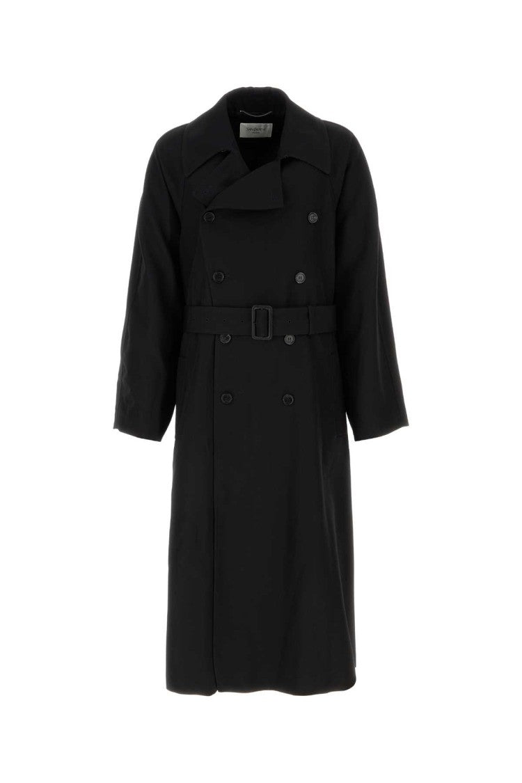 Saint Laurent Black Gabardine Trench Coat