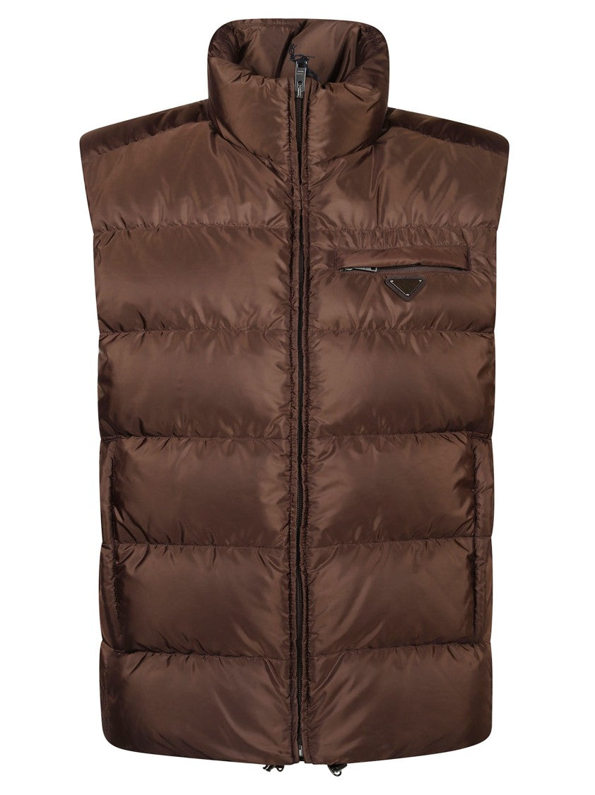 Prada Quilted Sleeveless Coat With High Collar