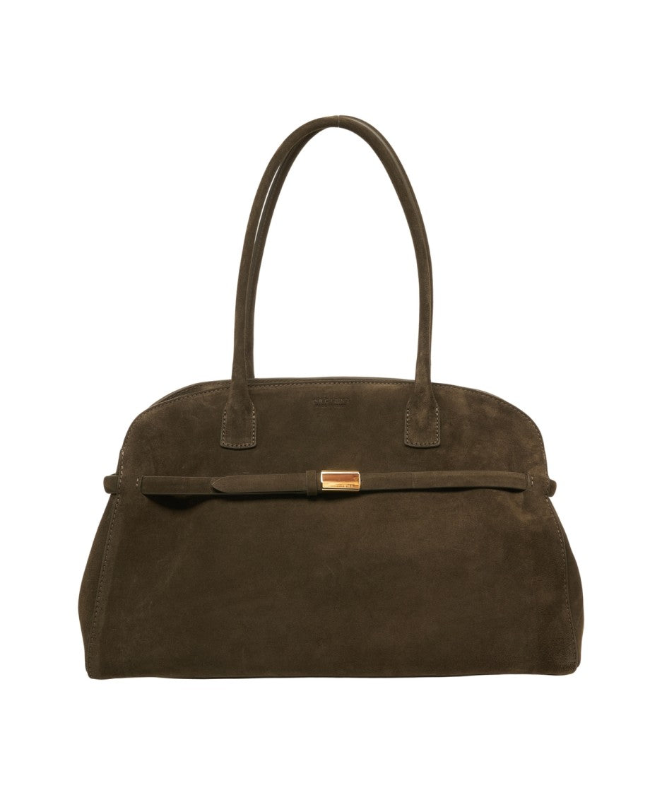 Orciani Suede Handbag With Decorative Gold Buckle And Structured Design