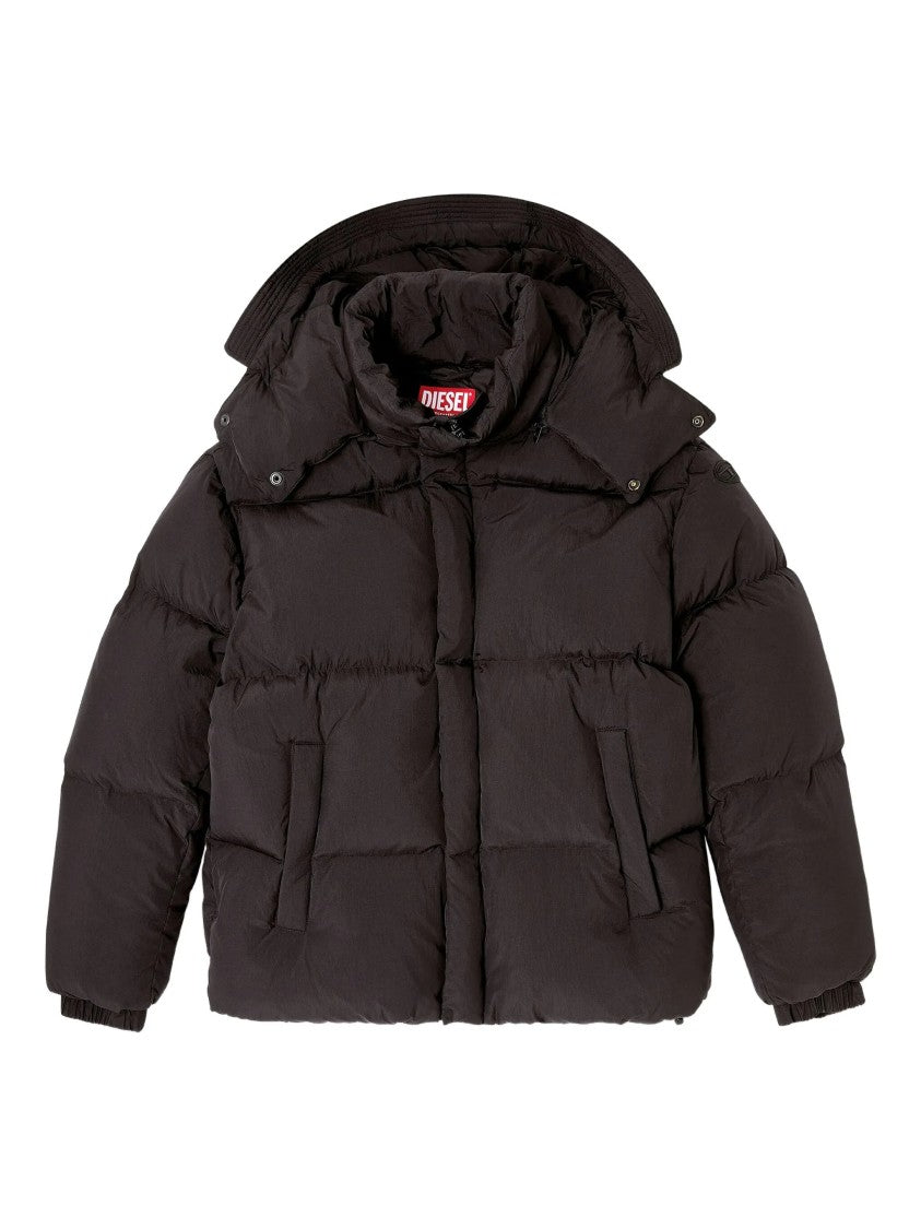 Diesel Quilted Black Puffer Jacket With Detachable Hood And Concealed Zipper